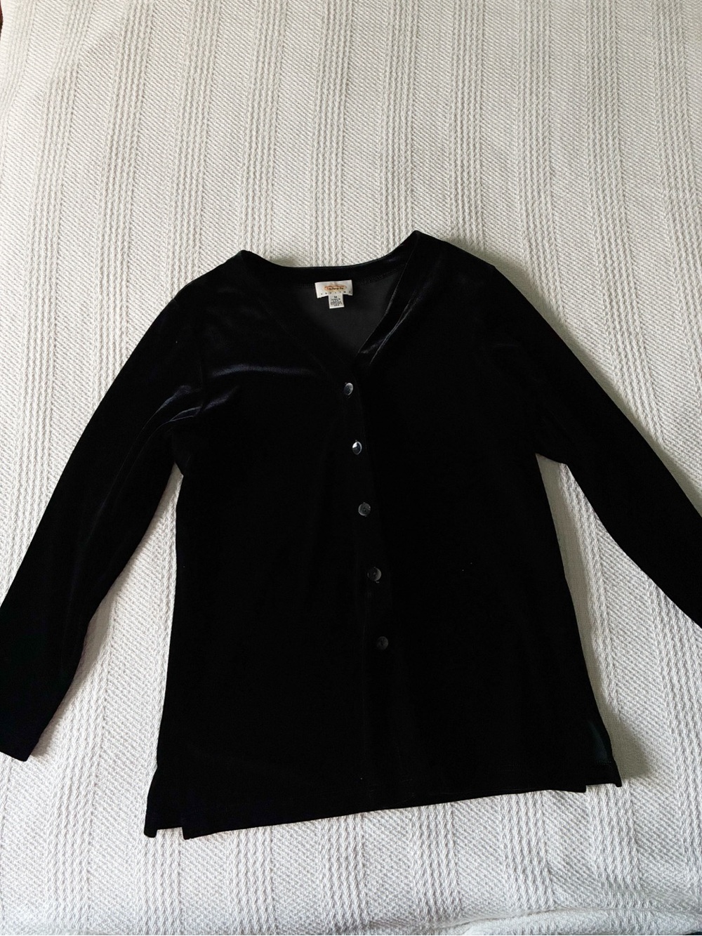 Talbots Black Velvet Button-Front Long Sleeve Top